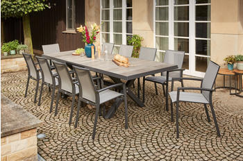 Siena Garden Velia/Sincro Dining Set Alu/Ranotex/Keramik 10 Sessel 205/265x103cm anthrazit/natur-grau