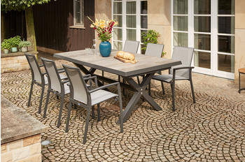 Siena Garden Velia/Sincro Dining Set Alu/Ranotex/Keramik 6 Sessel 205/265x103cm anthrazit/natur-grau