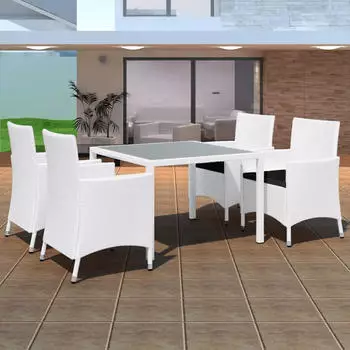 vidaXL Garten-Essgruppe 9-tlg. Poly Rattan Cremeweiß (42502)