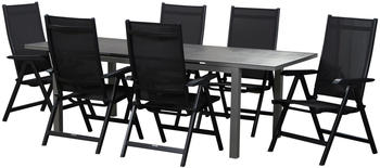 Kettler Basic Plus Esstischgarnitur Alu/Textilene 180/240x90cm 6 Multipositionssessel anthrazit/anthrazit