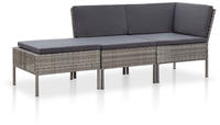 vidaXL 3-tlg. Garten-Lounge-Set mit Auflagen Poly Rattan Grau
