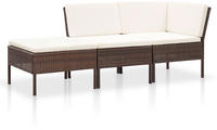 vidaXL 3-tlg. Garten-Lounge-Set mit Auflagen Poly Rattan Braun