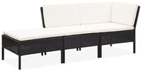 vidaXL 3-tlg. Garten-Lounge-Set mit Auflagen Poly Rattan Schwarz