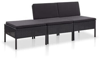 vidaXL 3 Piece Garden Lounge-Set with Cushions Poly Rattan black (48957)