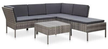 vidaXL 6 Piece Garden Lounge Set with Poly Rattan Cushions gray (48942)