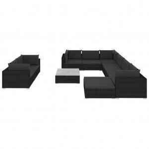 vidaXL 10 Piece Garden Lounge Set with Cushions Poly Rattan Black (46755)
