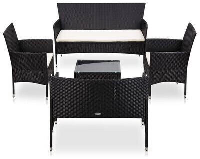 vidaXL 5 pc. garden lounge set with cushions poly rattan black (45893)