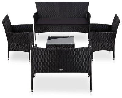 vidaXL 5 pc. garden lounge set with cushions poly rattan black (45895)