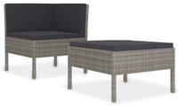 vidaXL 2-tlg. Garten-Lounge-Set mit Auflagen Poly Rattan Grau