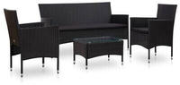 vidaXL 4 piece garden furniture set with poly rattan cushions black (45891)