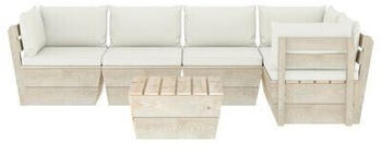 vidaXL 6 piece garden furniture set spruce pallets and cushions white (3063566)