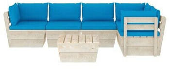 vidaXL 6 piece garden furniture set spruce pallets and cushions blue (3063568)