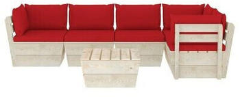 vidaXL 6 piece garden furniture set spruce pallets and cushions red (3063570)