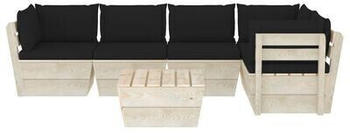 vidaXL 6 piece garden furniture set spruce pallets and cushions black (3063571)