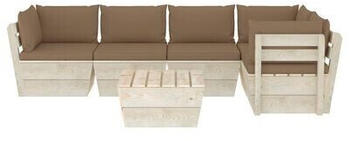 vidaXL 6 piece garden furniture set spruce pallets and cushions brown (3063572)