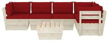 vidaXL 6 piece garden furniture set spruce pallets and cushions red (3063573)