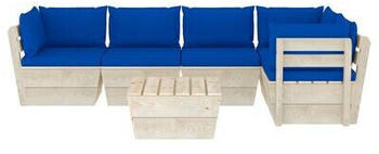vidaXL 6 piece garden furniture set spruce pallets and cushions blue (3063574)