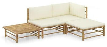vidaXL 4 piece bamboo garden furniture set with cushions white (3058189)