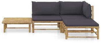 vidaXL 4 piece bamboo garden furniture set with cushions gray (3058190)