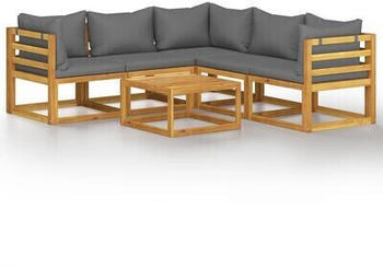 vidaXL 6 piece garden furniture set solid acacia wood and cushions grey (3057612)