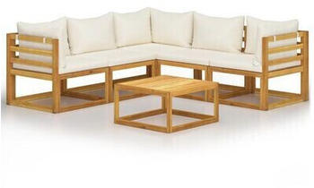 vidaXL 6 piece garden furniture set solid acacia wood and cushions white (3057643)