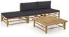 vidaXL Bamboo garden furniture set with cushions 4 pieces dark grey (3058244)