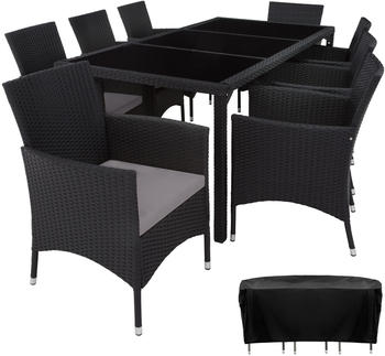 TecTake Rattan Sitzgruppe 8+1 mit Schutzhülle 60x55x83cm schwarz/grau (404327)