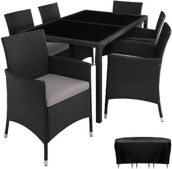 TecTake Rattan Sitzgruppe 6+1 mit Schutzhülle 60x55x83cm schwarz/grau (TT404320)