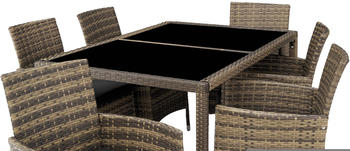 TecTake Rattan Sitzgruppe 6+1 mit Schutzhülle 60x55x83cm natur/dunkelgrau (TT404322)