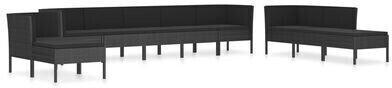 vidaXL Garden furniture set 10 pieces with synthetic rattan cushions black (3056975)