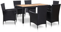 vidaXL 7-tlg. Garten-Essgruppe mit Auflagen Poly Rattan Schwarz