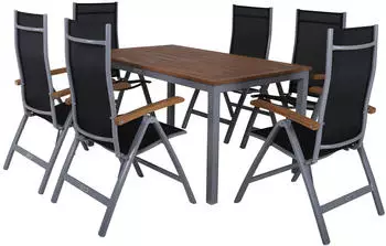 VILLANA Esstischgarnitur Alu/FSC-Akazienholz silber/schwarz