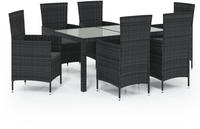 vidaXL 7-tlg. Garten-Essgruppe mit Auflagen Poly Rattan Schwarz