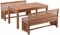 MERXX Garten-Essgruppe "Hawaii" 4x B&auml;nke, 2x Tische, 4x Sitzkissen, Akazienholz FSC
