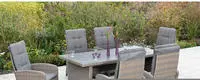 MERXX Garten-Essgruppe "Atrani" 7 Stk. tlg. 6 Hochlehner mit Kissen, Tisch