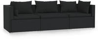 vidaXL 3-Sitzer-Sofa mit Kissen Schwarz Poly Rattan