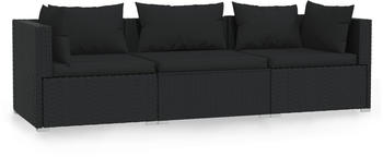 vidaXL 3-Sitzer-Sofa mit Kissen Poly Rattan schwarz (317522)