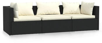 vidaXL 3-Sitzer-Sofa mit Kissen Poly Rattan schwarz cremeweiß (317489)