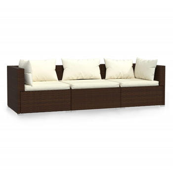 vidaXL 3-Sitzer-Sofa mit Kissen Poly Rattan braun cremeweiß (317500)