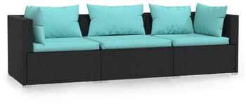 vidaXL 3-Sitzer-Sofa mit Kissen Poly Rattan schwarz meeresblau (317533)