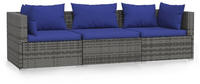 vidaXL 3-Sitzer-Sofa mit Kissen Grau Poly Rattan