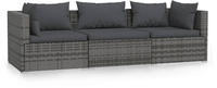 vidaXL 3-Sitzer-Sofa mit Kissen Grau Poly Rattan