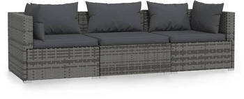 vidaXL 3-Sitzer-Sofa mit Kissen Poly Rattan grau (317511)