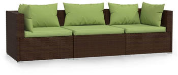 vidaXL 3-Sitzer-Sofa mit Kissen Poly Rattan braun grün (317555)