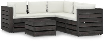 vidaXL 6-tlg. Garten-Lounge-Set mit Kissen Imprägniertes Holz grau/cremeweiß (3068302)