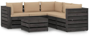 vidaXL 6-tlg. Garten-Lounge-Set mit Kissen Imprägniertes Holz grau/beige (3068303)