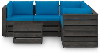 vidaXL 6-tlg. Garten-Lounge-Set mit Kissen Imprägniertes Holz blau/grau (3068304)