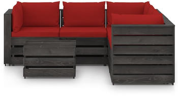 vidaXL 6-tlg. Garten-Lounge-Set mit Kissen Imprägniertes Holz rot/grau (3068306)