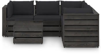 vidaXL 6-tlg. Garten-Lounge-Set mit Kissen Imprägniertes Holz schwarz/grau (3068307)