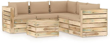 vidaXL 6-tlg. Garten-Lounge-Set mit Kissen Imprägniertes Holz beige/grüm (3074690)